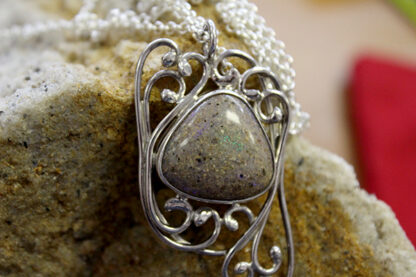 LA Opal Silver Pendant with Scroll Wire Work - F352.  *