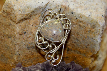 LA Opal Silver Pendant with Scroll Wire Work - F352.  * - Image 4