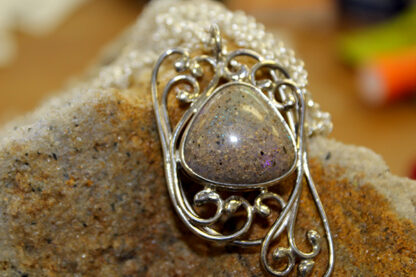 LA Opal Silver Pendant with Scroll Wire Work - F352.  * - Image 6
