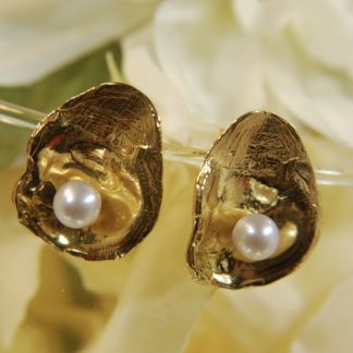Louisiana Oyster Shell Earrings - 14kt gold-Pearl-posts .      RJ126.  *