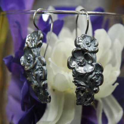 Silver Flower Earrings - Oxidized -  RJ101.  * - Image 2