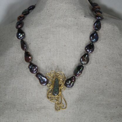Freeform Black Louisiana Opal Necklace -  LA100.  * - Image 5