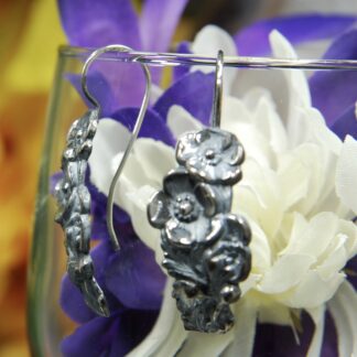 Silver Flower Earrings - Oxidized -  RJ101.  *